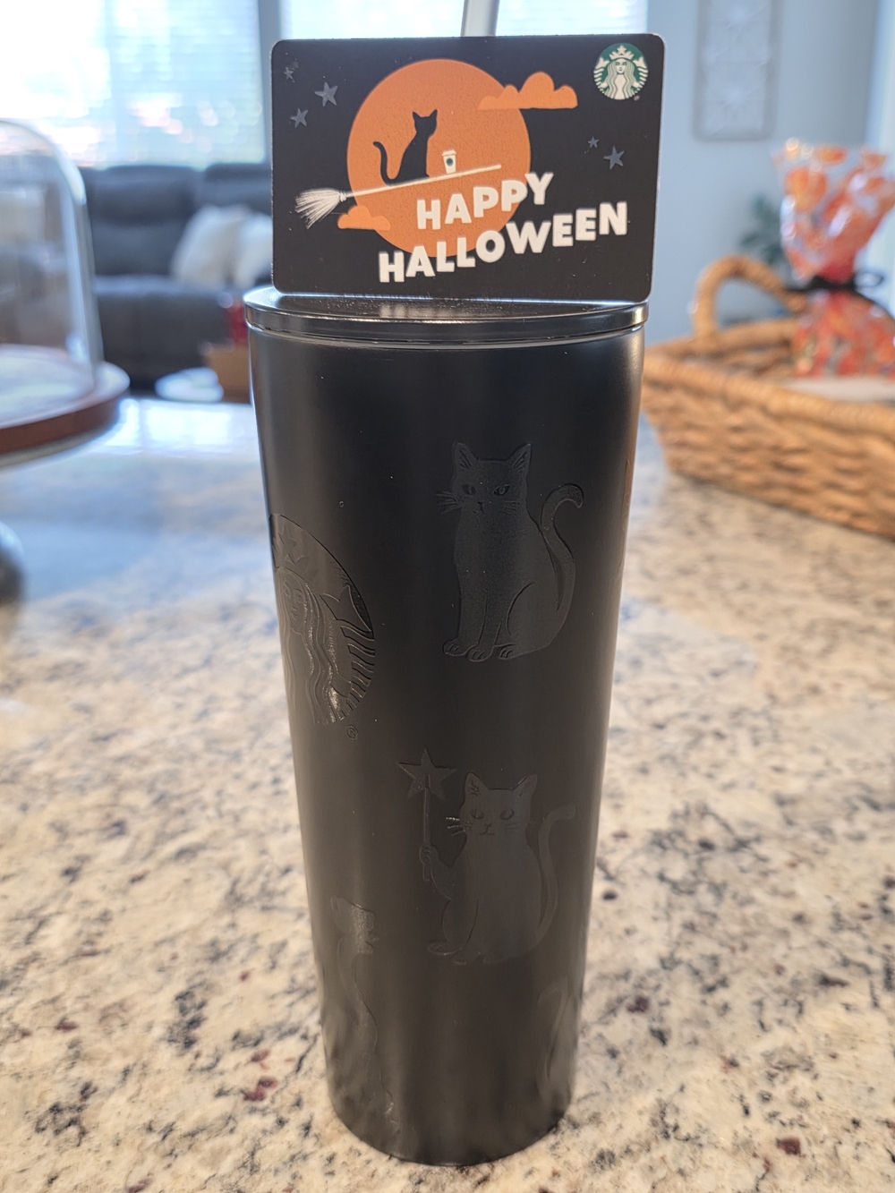 Starbucks Black Halloween Cat Tumbler